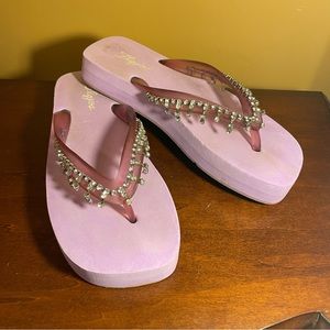 Flojos Purple Rinestone Platform Flat Sandals, size 7